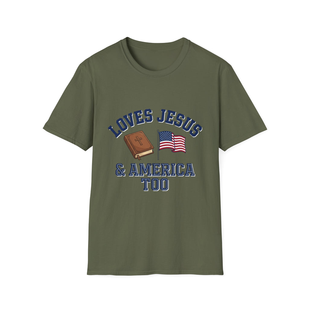 Loves Jesus And America Too Bible and Flag T-Shirt