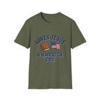 Loves Jesus And America Too Bible and Flag T-Shirt