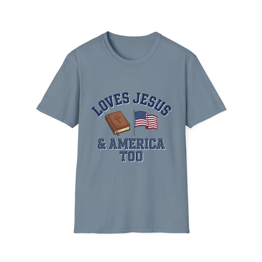 Loves Jesus And America Too Bible and Flag T-Shirt