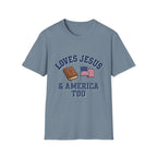 Loves Jesus And America Too Bible and Flag T-Shirt