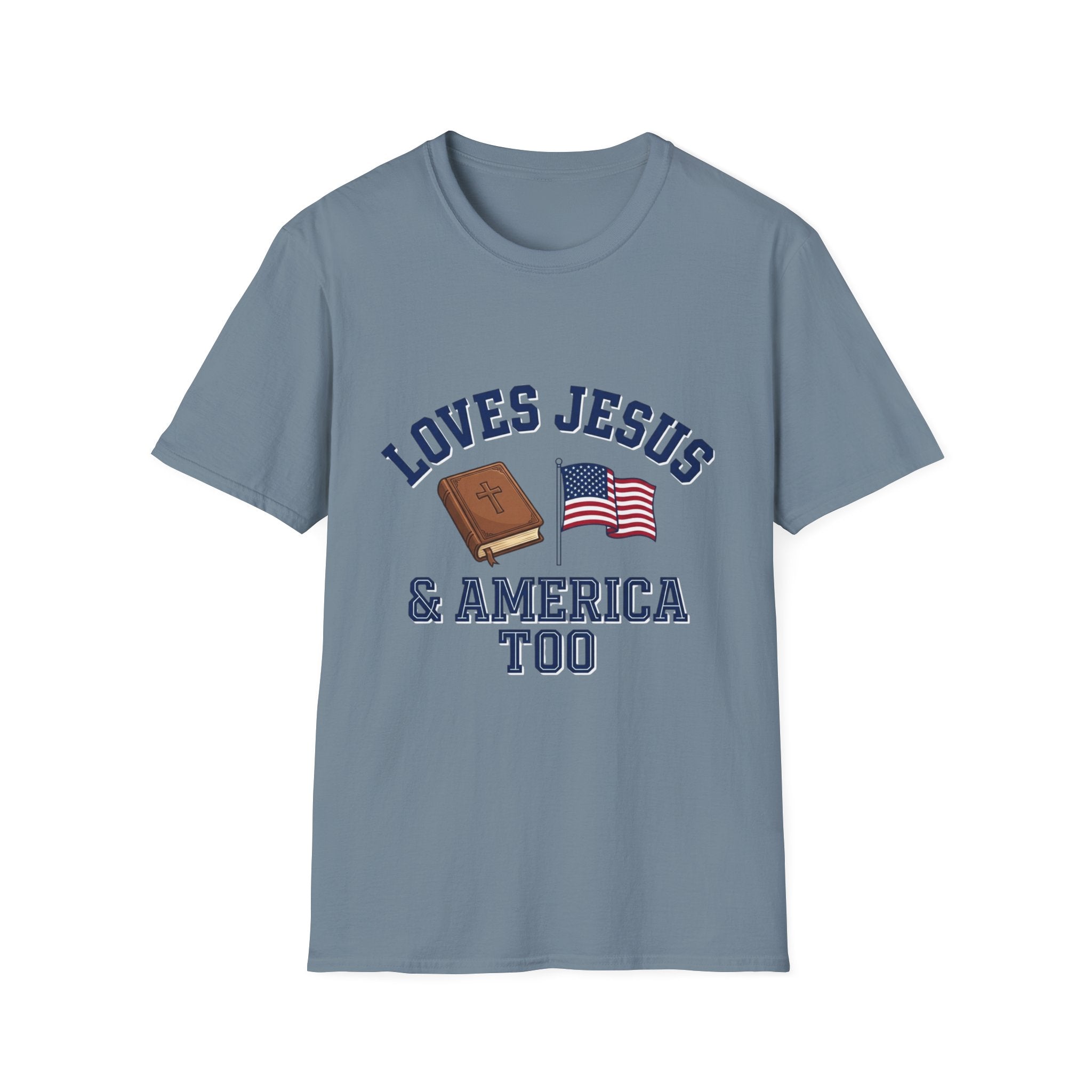 Loves Jesus And America Too Bible and Flag T-Shirt