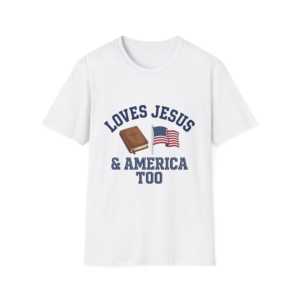 Loves Jesus And America Too Bible and Flag T-Shirt