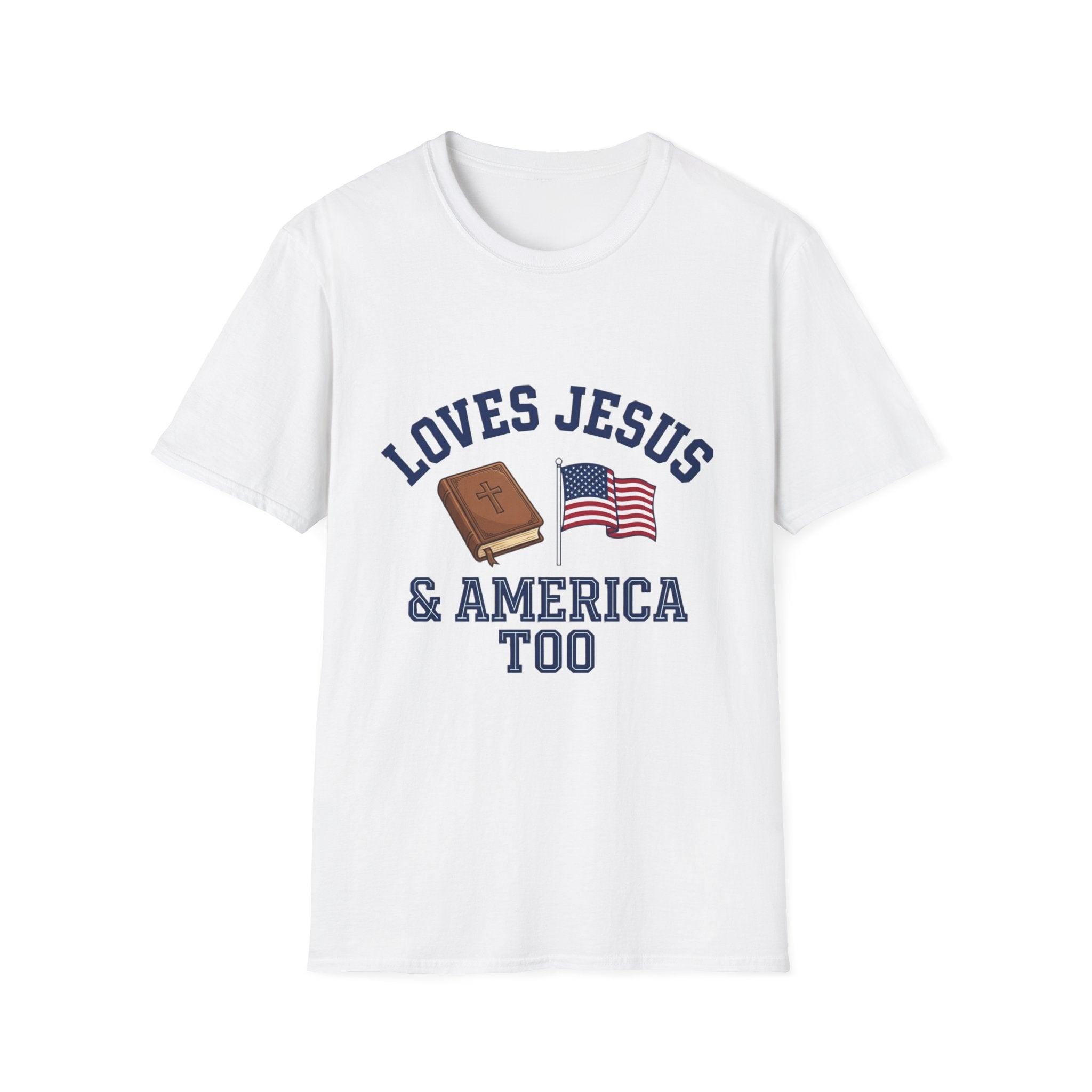 Loves Jesus And America Too Bible and Flag T-Shirt
