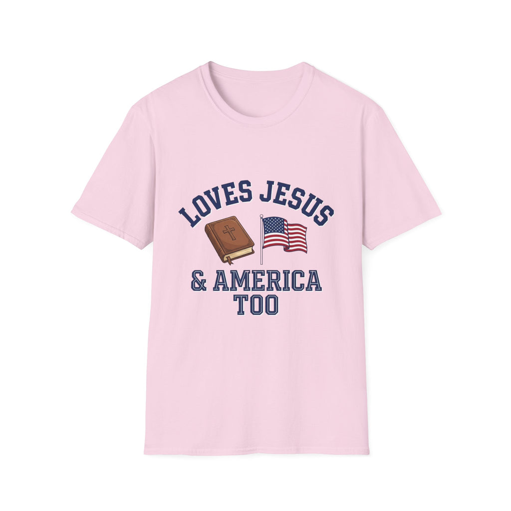 Loves Jesus And America Too Bible and Flag T-Shirt