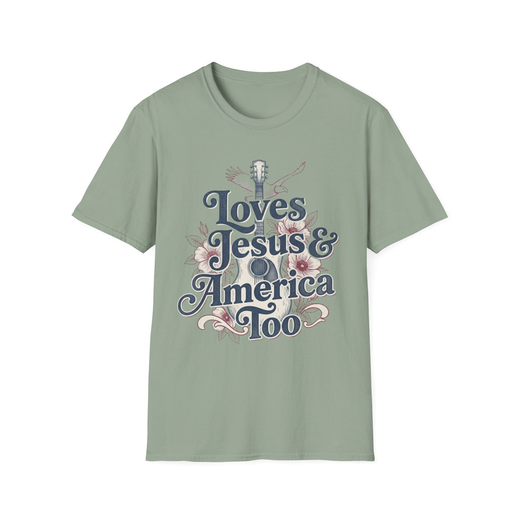 Loves Jesus And America Too Guitar T-Shirt