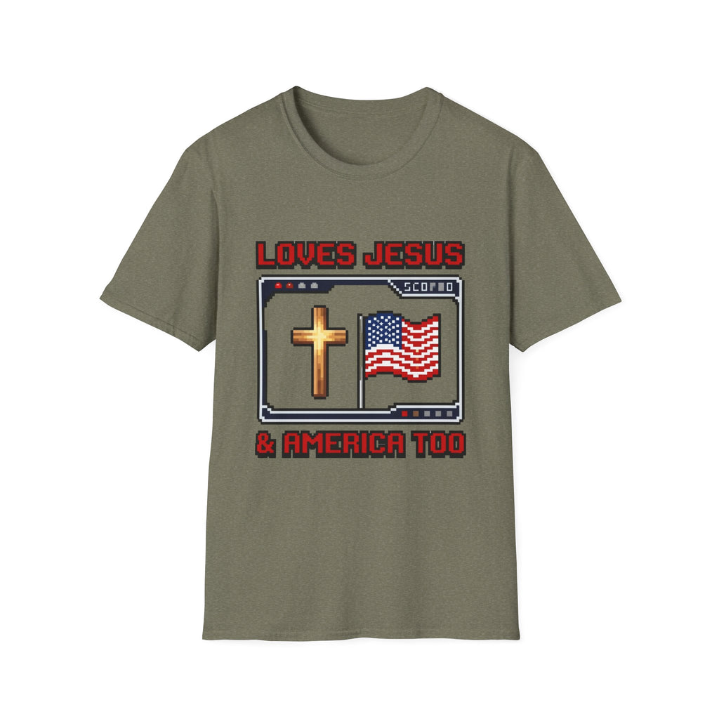 Loves Jesus And America Too 8 Bit T-Shirt