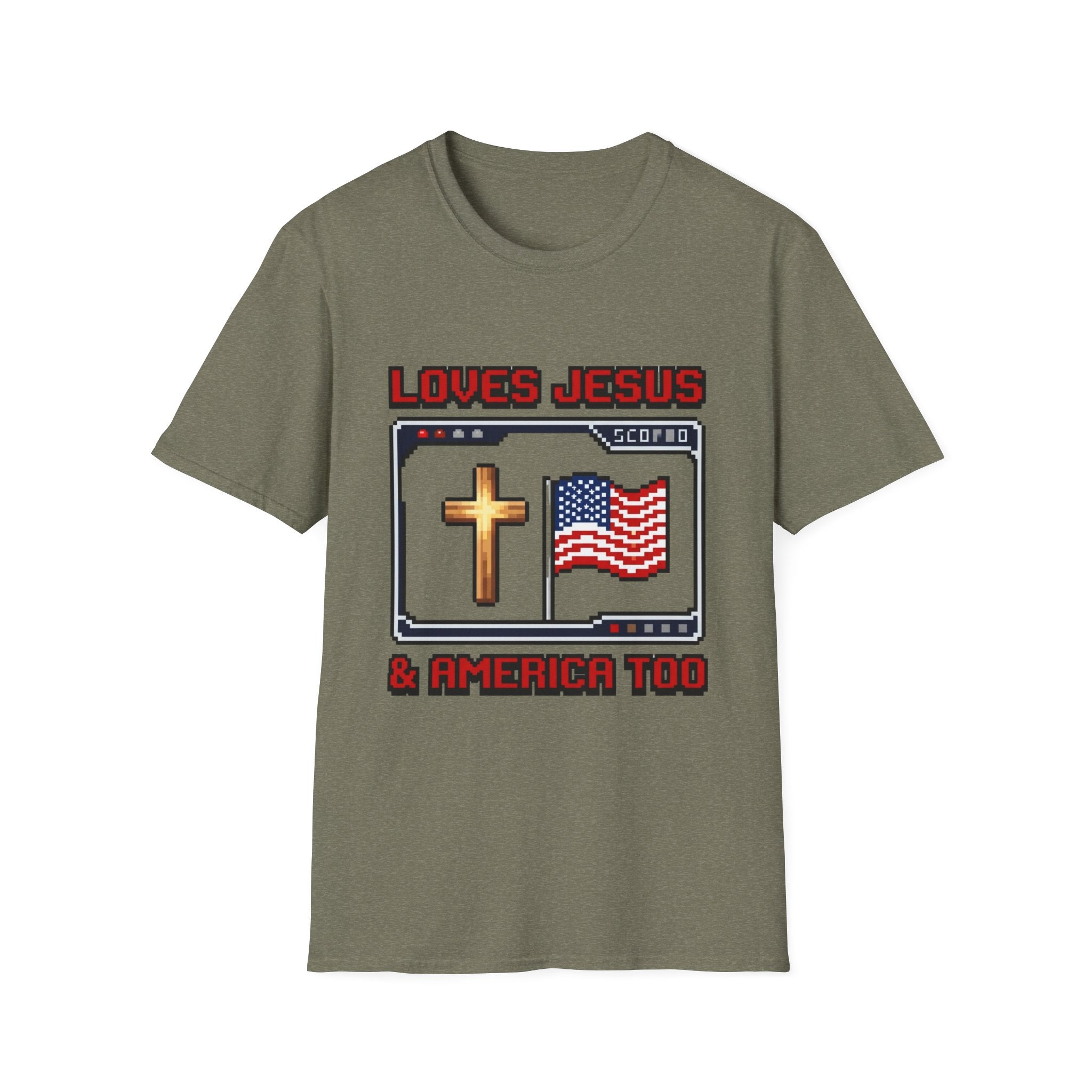Loves Jesus And America Too 8 Bit T-Shirt