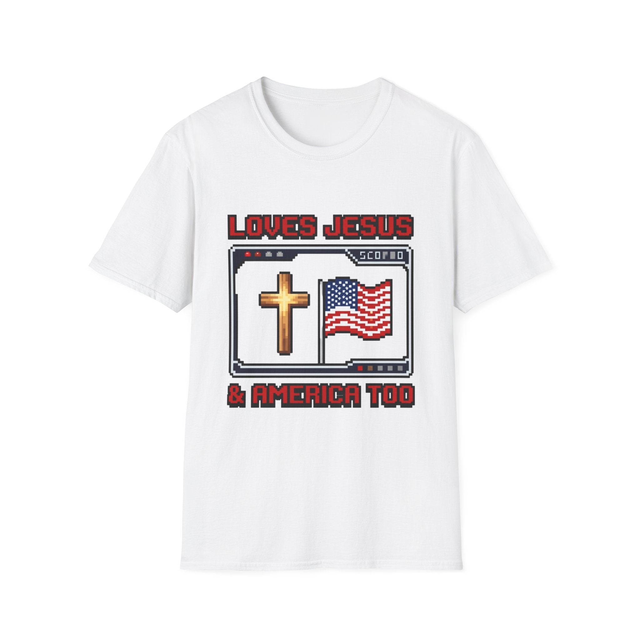 Loves Jesus And America Too 8 Bit T-Shirt