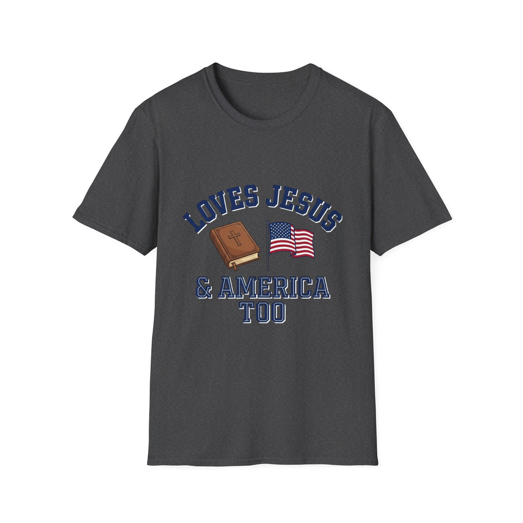 Loves Jesus And America Too Bible and Flag T-Shirt
