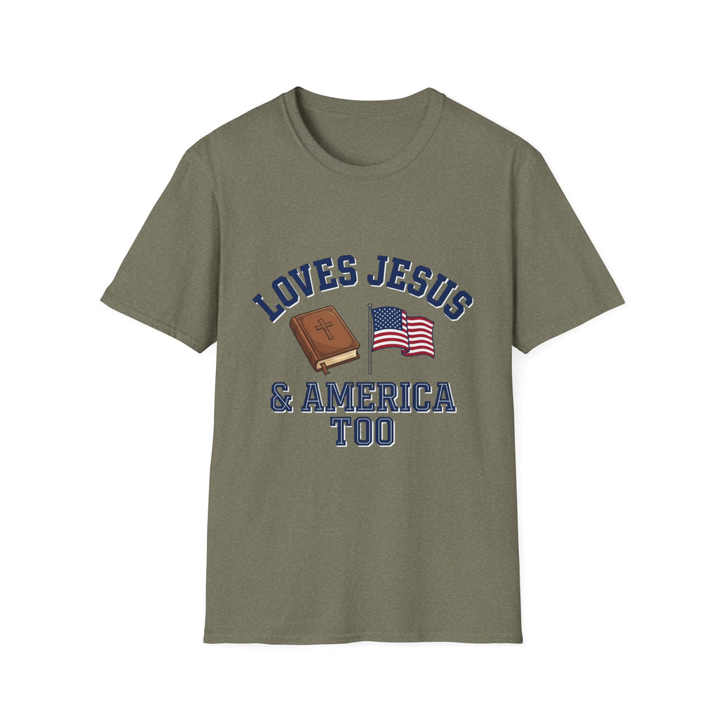 Loves Jesus And America Too Bible and Flag T-Shirt