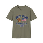 Loves Jesus And America Too Bible and Flag T-Shirt