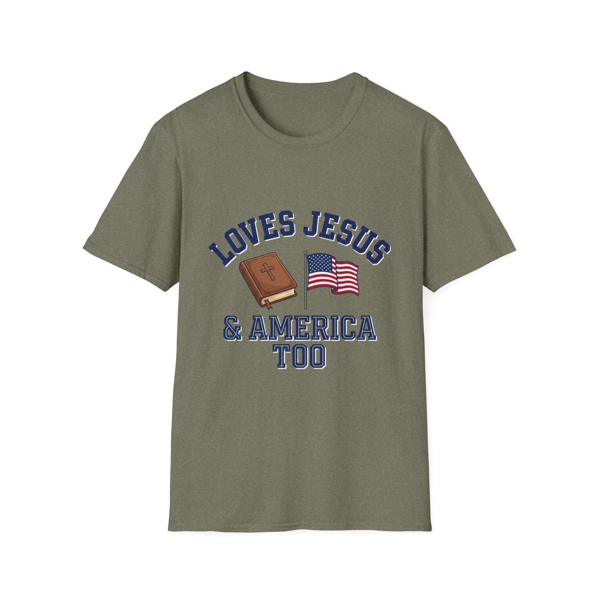 Loves Jesus And America Too Bible and Flag T-Shirt