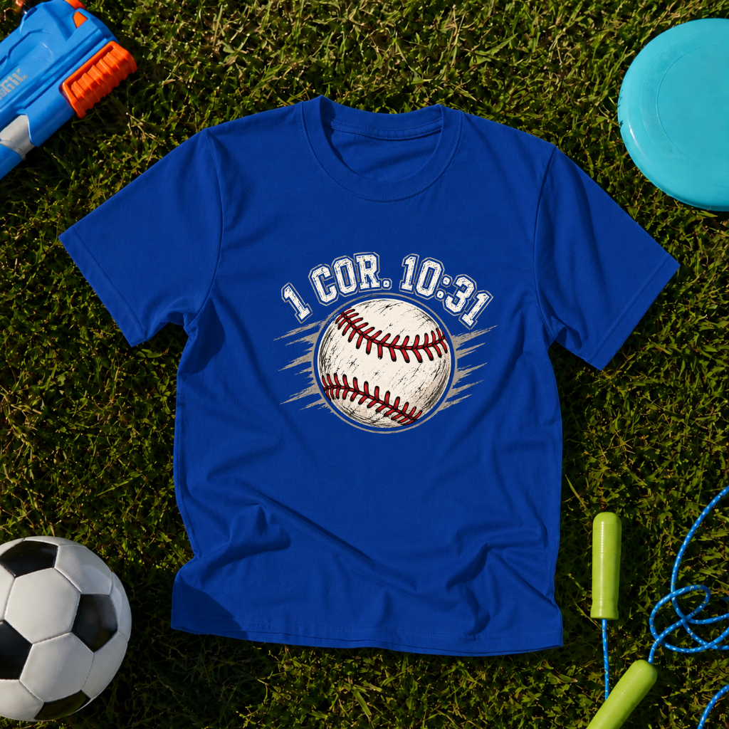 Youth Baseball Graphic with "1 Cor. 10:31" Faith Verse T-Shirt