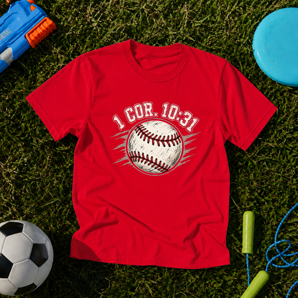 Youth Baseball Graphic with "1 Cor. 10:31" Faith Verse T-Shirt