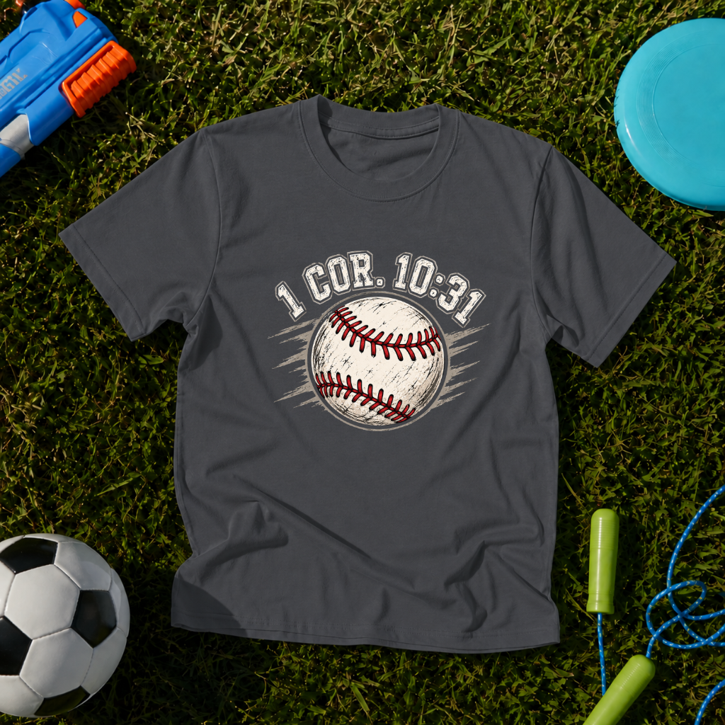 Youth Baseball Graphic with "1 Cor. 10:31" Faith Verse T-Shirt