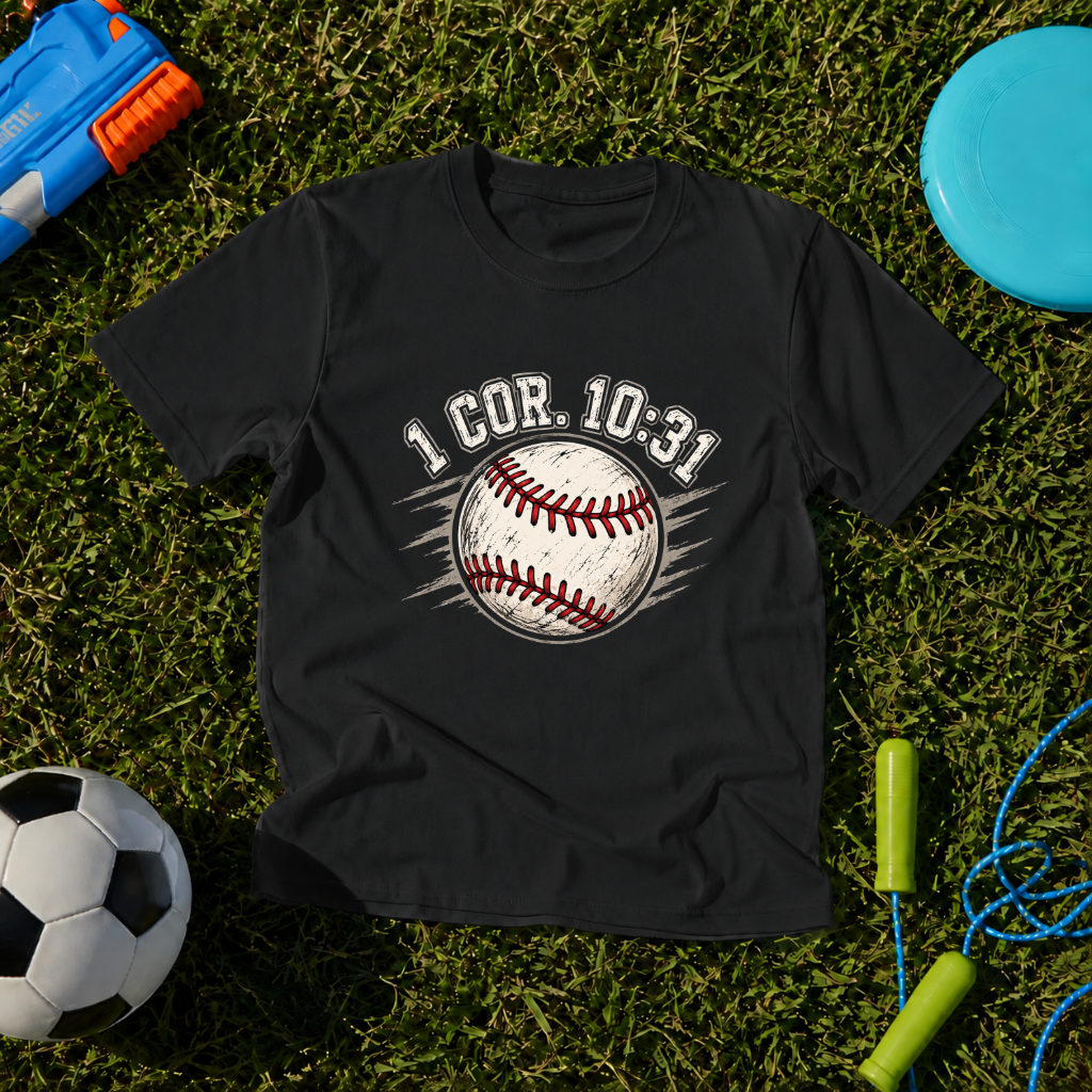 Youth Baseball Graphic with "1 Cor. 10:31" Faith Verse T-Shirt