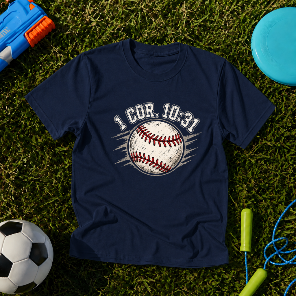 Youth Baseball Graphic with "1 Cor. 10:31" Faith Verse T-Shirt