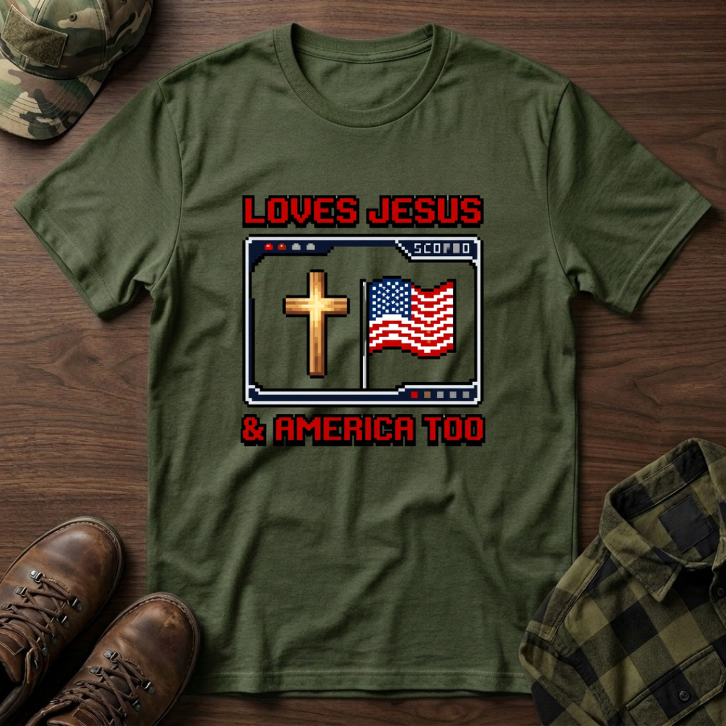 Loves Jesus And America Too 8 Bit T-Shirt