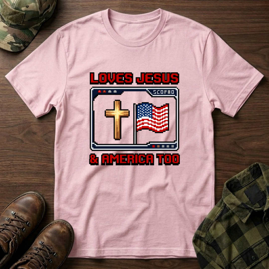 Loves Jesus And America Too 8 Bit T-Shirt