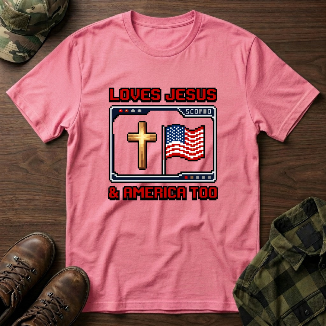 Loves Jesus And America Too 8 Bit T-Shirt