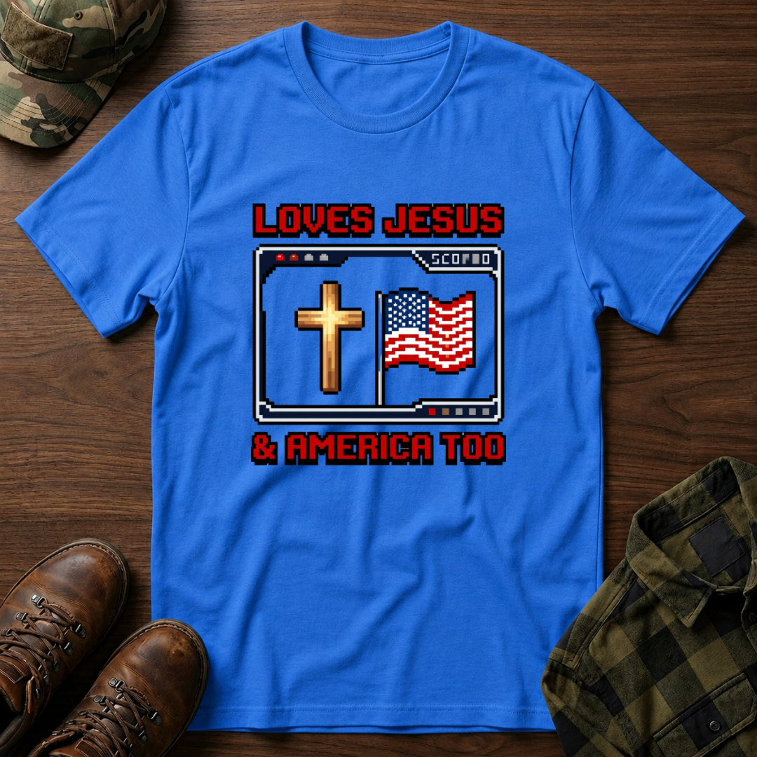 Loves Jesus And America Too 8 Bit T-Shirt
