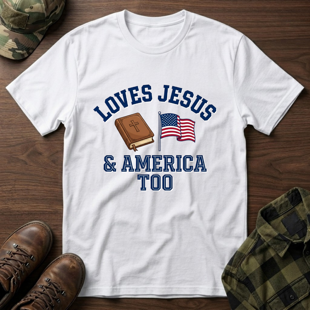 Loves Jesus And America Too Bible and Flag T-Shirt
