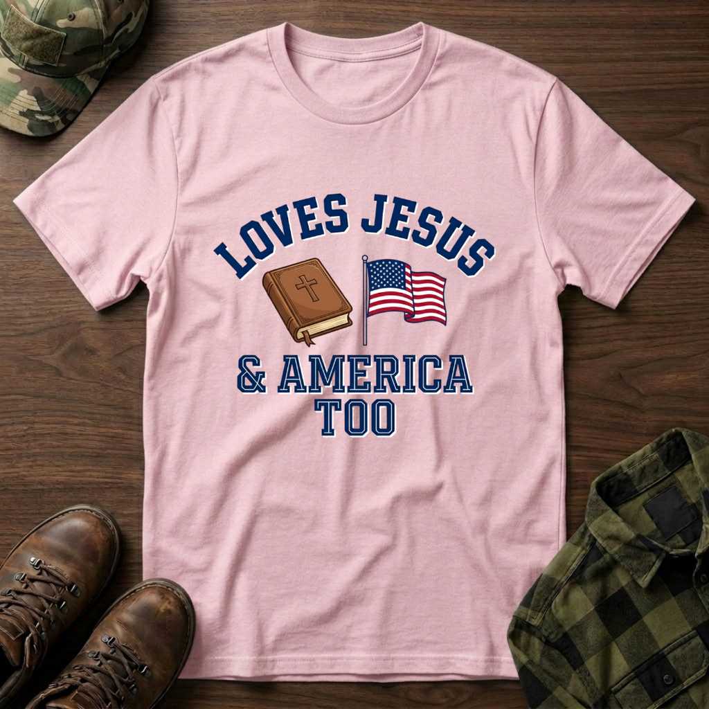 Loves Jesus And America Too Bible and Flag T-Shirt