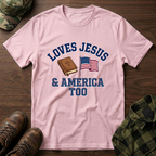 Loves Jesus And America Too Bible and Flag T-Shirt