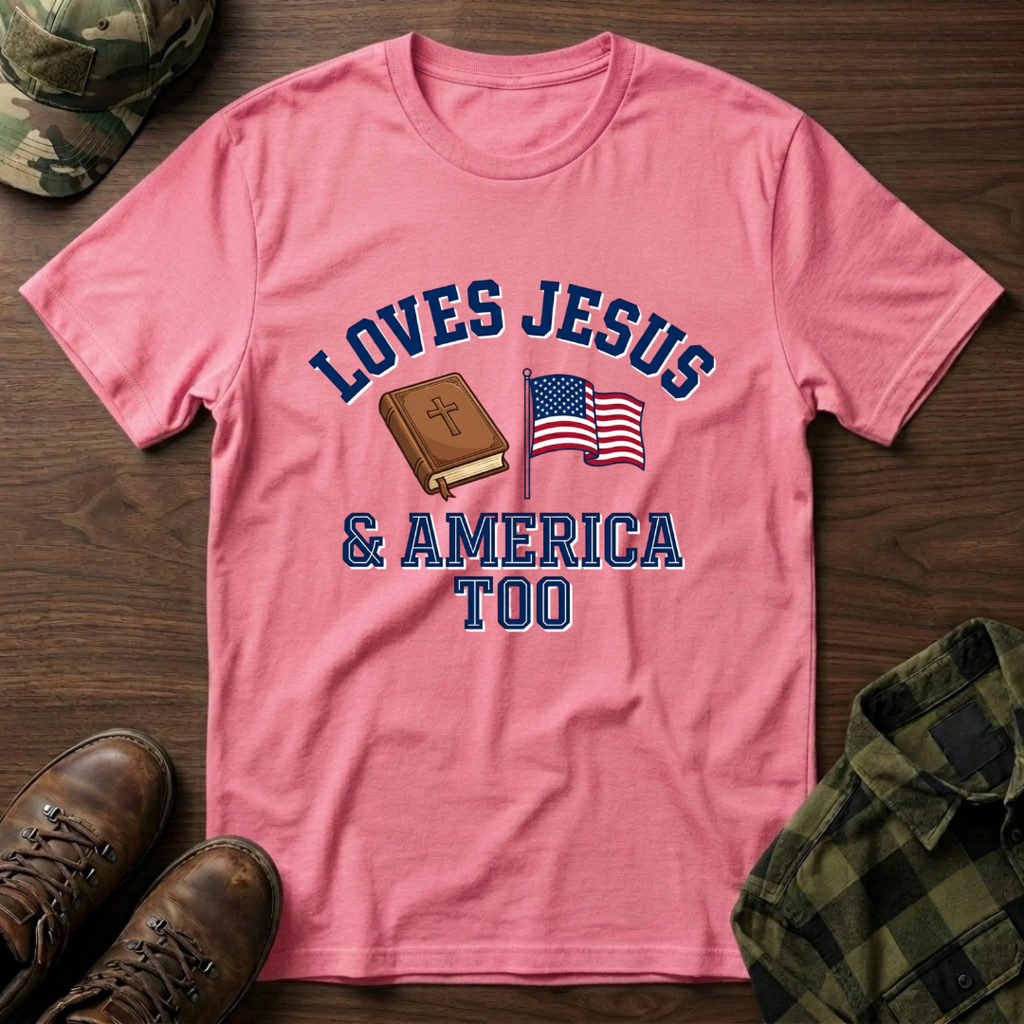 Loves Jesus And America Too Bible and Flag T-Shirt