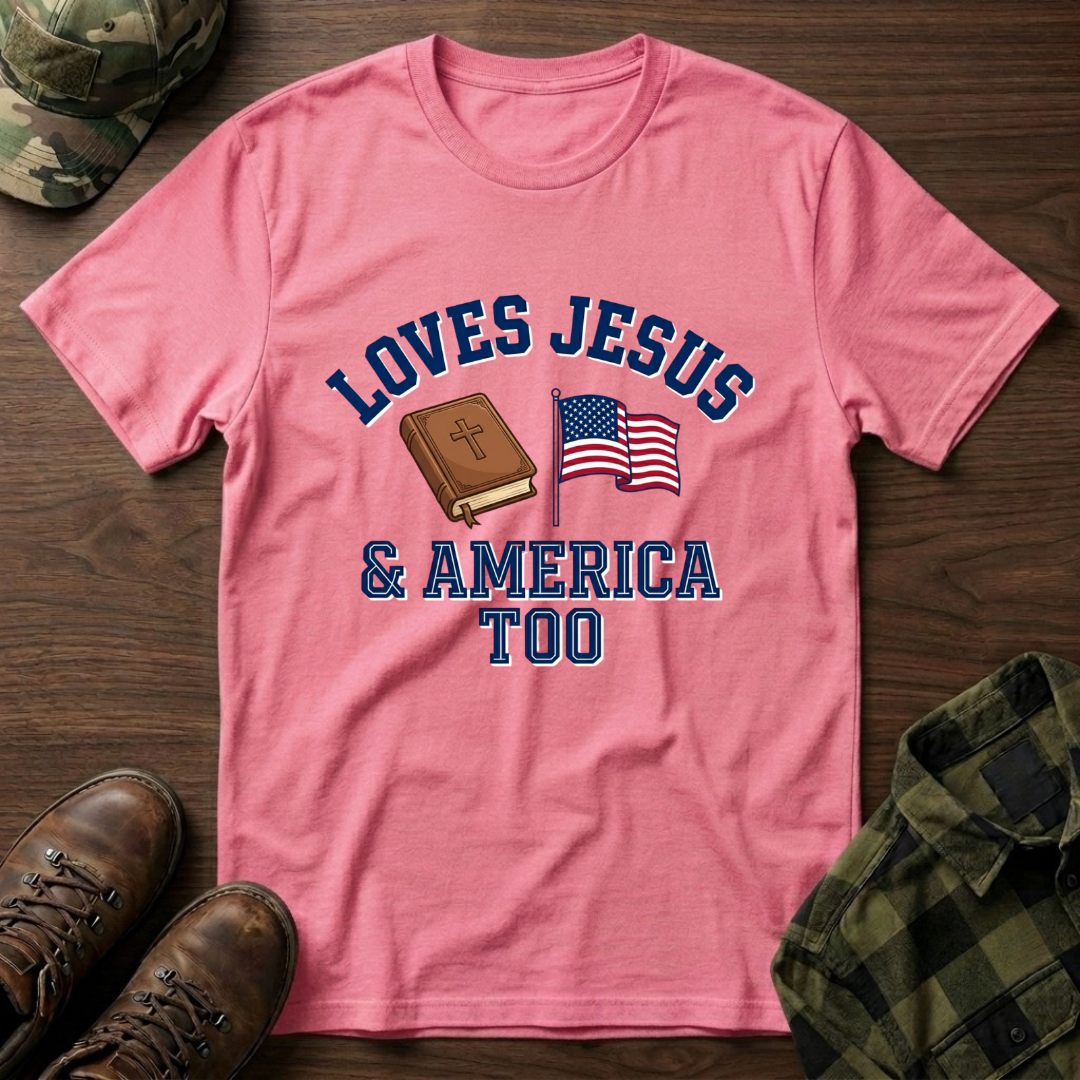 Loves Jesus And America Too Bible and Flag T-Shirt