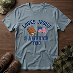 Loves Jesus And America Too Bible and Flag T-Shirt