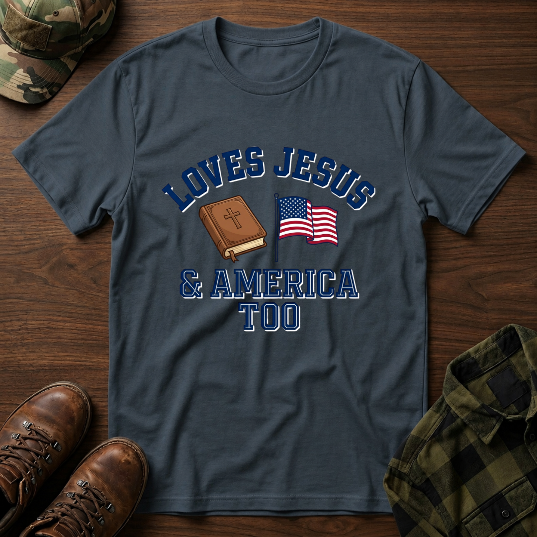 Loves Jesus And America Too Bible and Flag T-Shirt