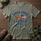 Loves Jesus And America Too Bible and Flag T-Shirt