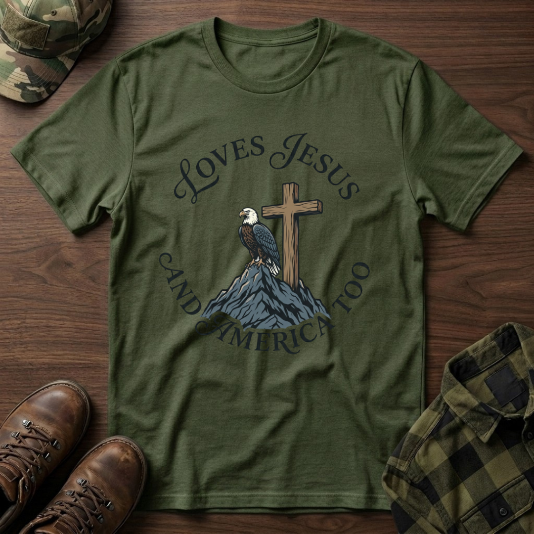 Loves Jesus and America Too Eagle and Cross T-Shirt
