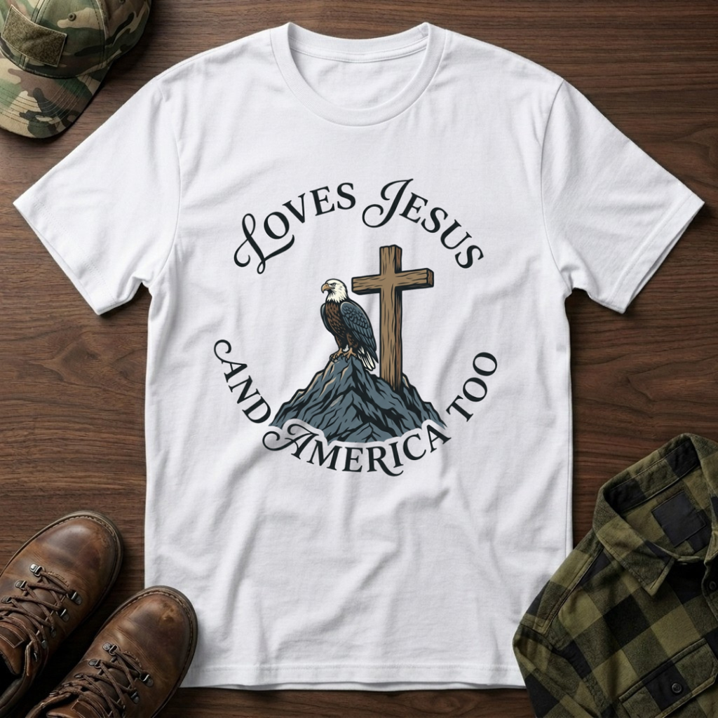 Loves Jesus and America Too Eagle and Cross T-Shirt