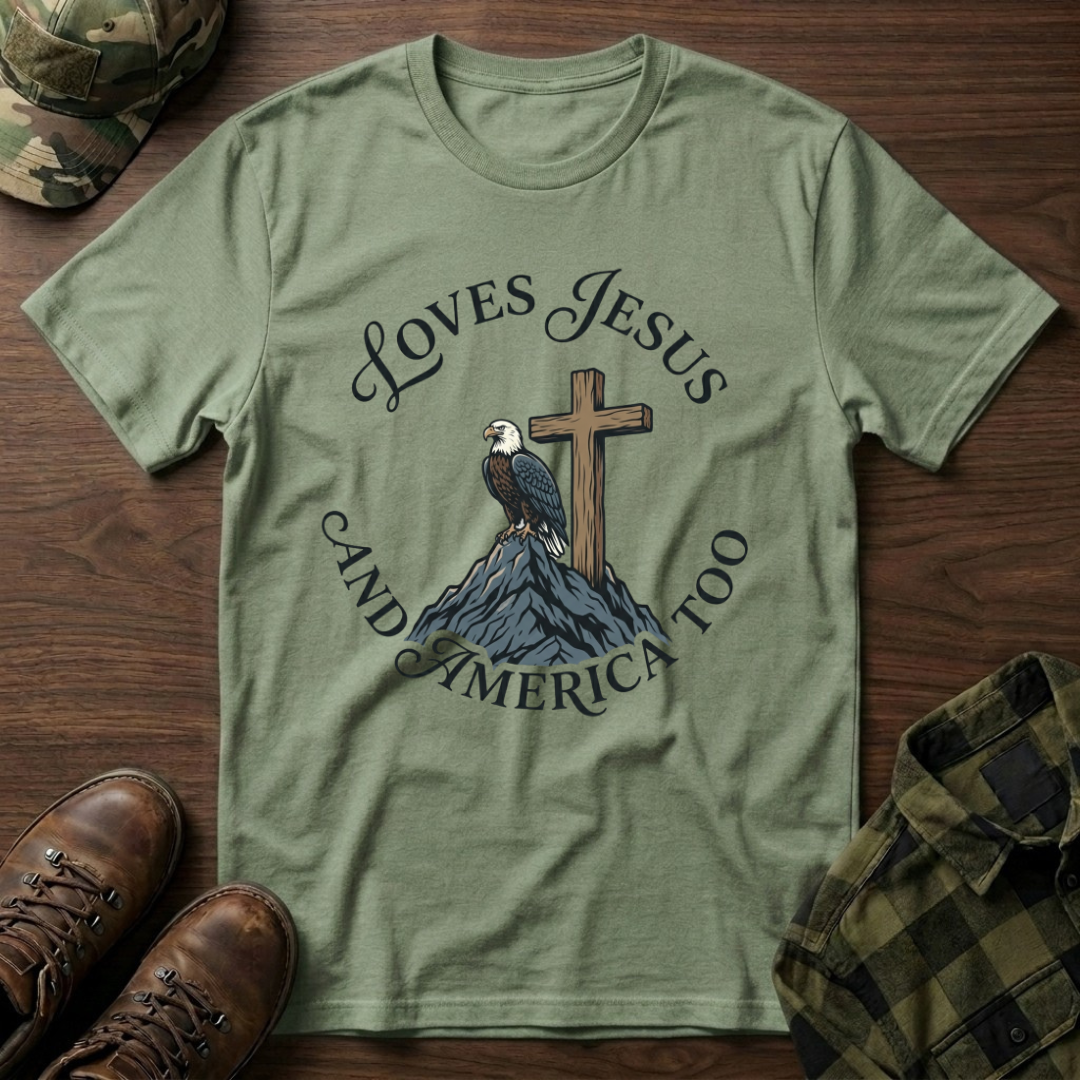 Loves Jesus and America Too Eagle and Cross T-Shirt