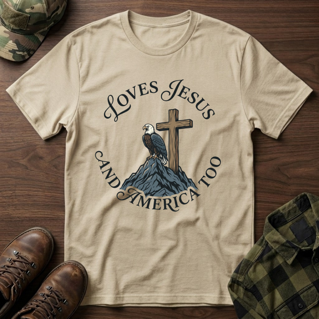 Loves Jesus and America Too Eagle and Cross T-Shirt