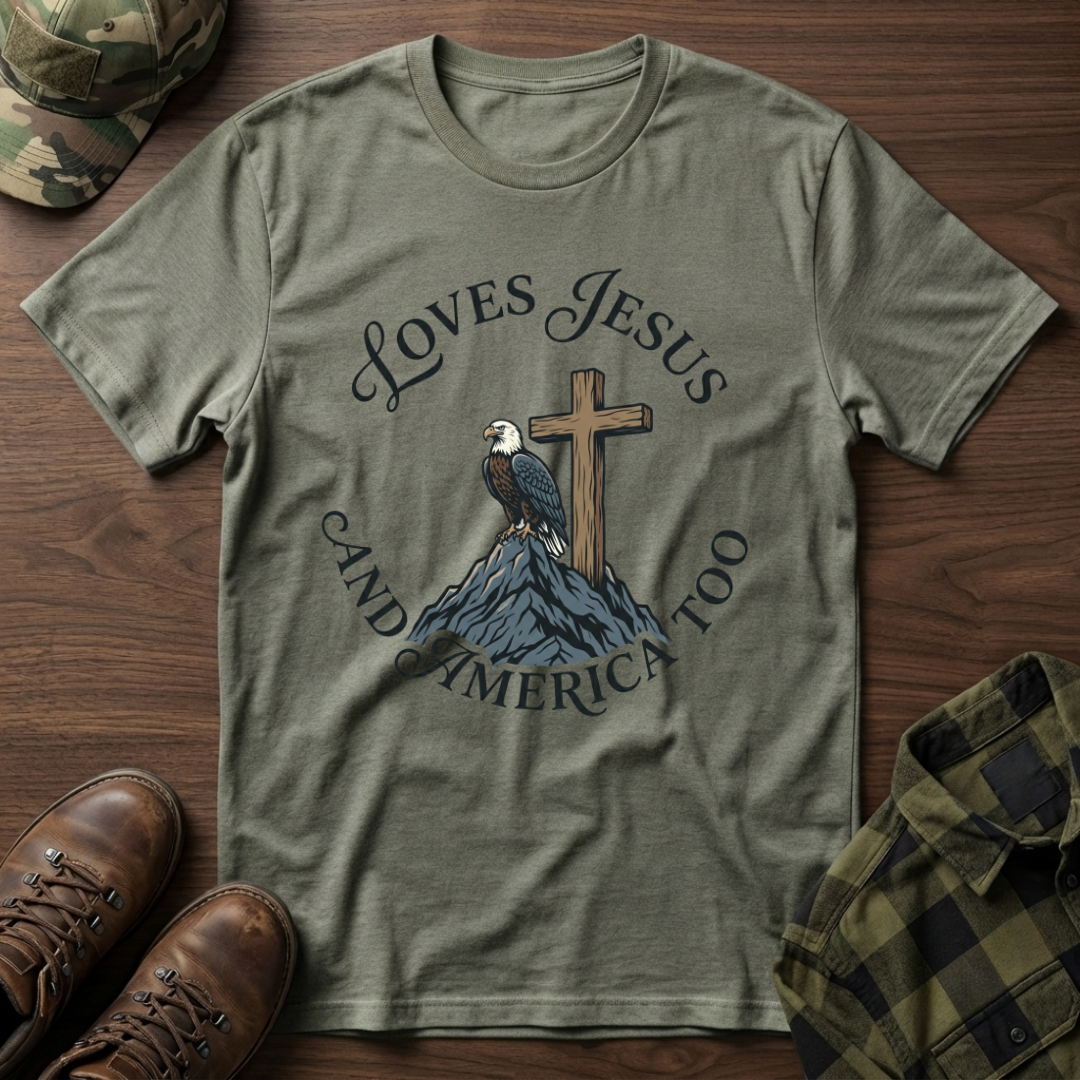 Loves Jesus and America Too Eagle and Cross T-Shirt