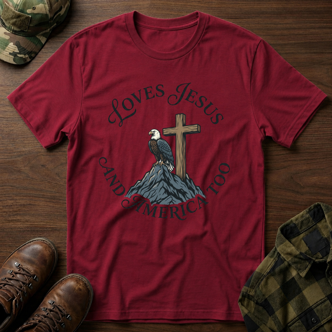 Loves Jesus and America Too Eagle and Cross T-Shirt