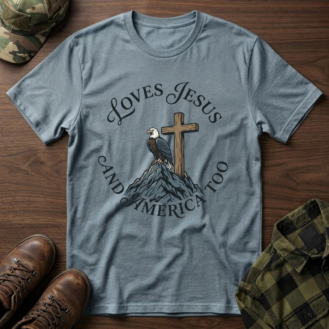 Loves Jesus and America Too Eagle and Cross T-Shirt