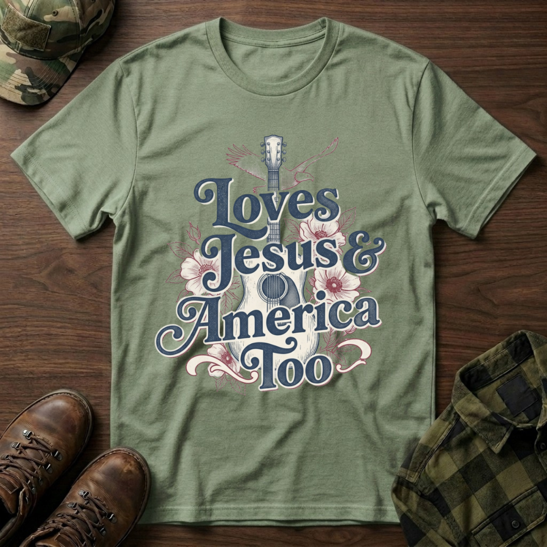 Loves Jesus And America Too Guitar T-Shirt