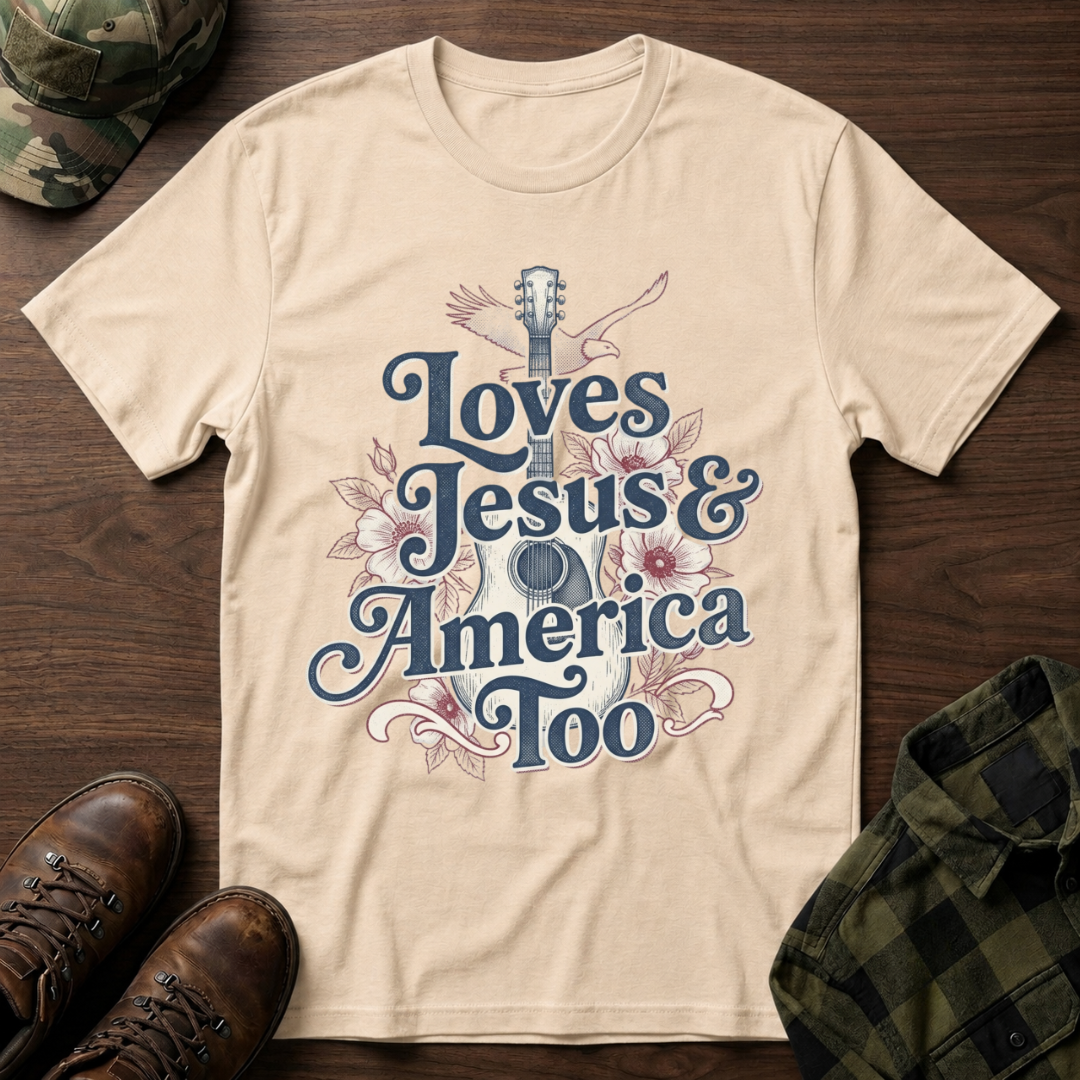 Loves Jesus And America Too Guitar T-Shirt