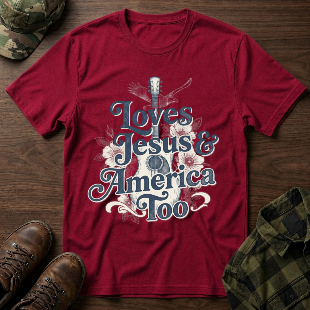 Loves Jesus And America Too Guitar T-Shirt