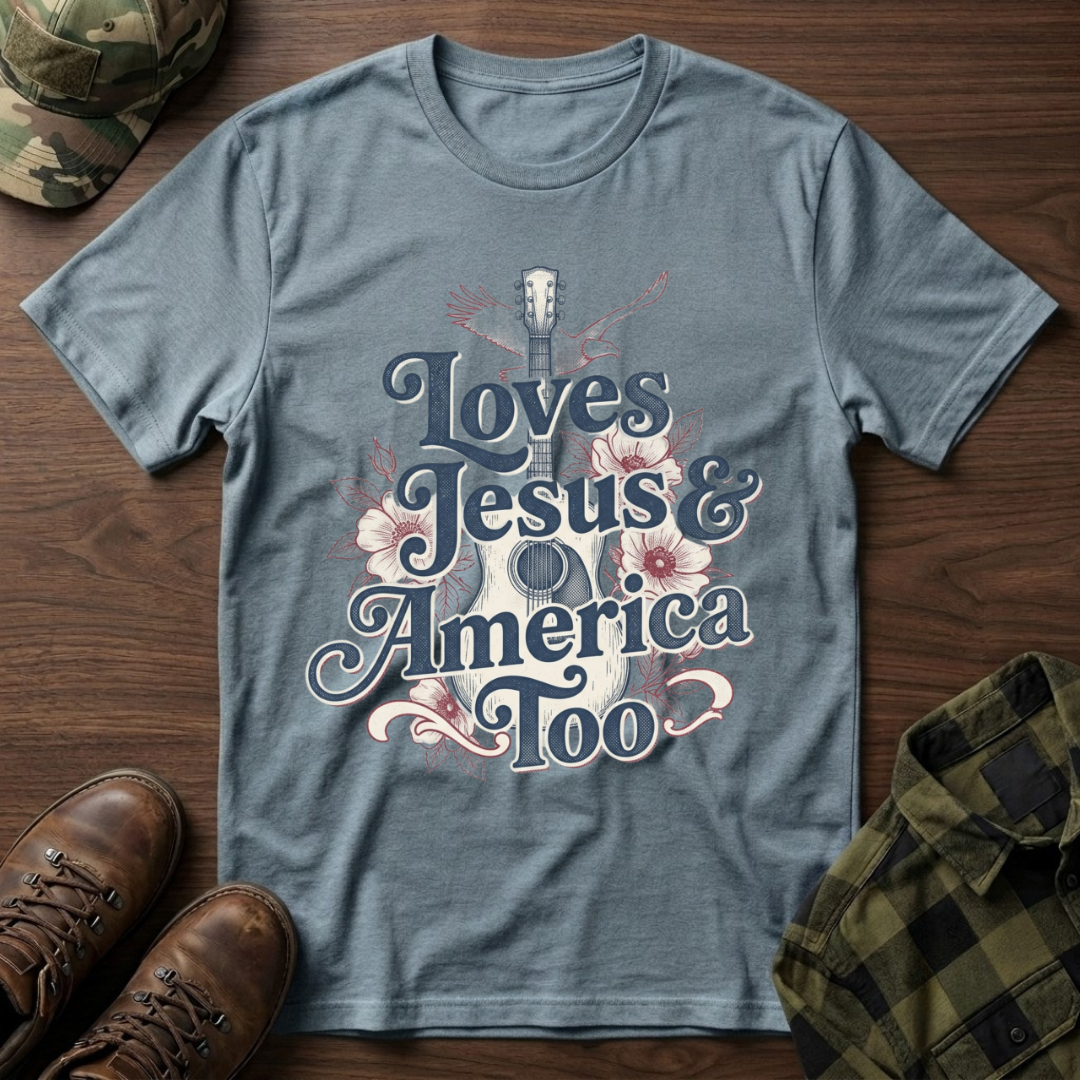 Loves Jesus And America Too Guitar T-Shirt