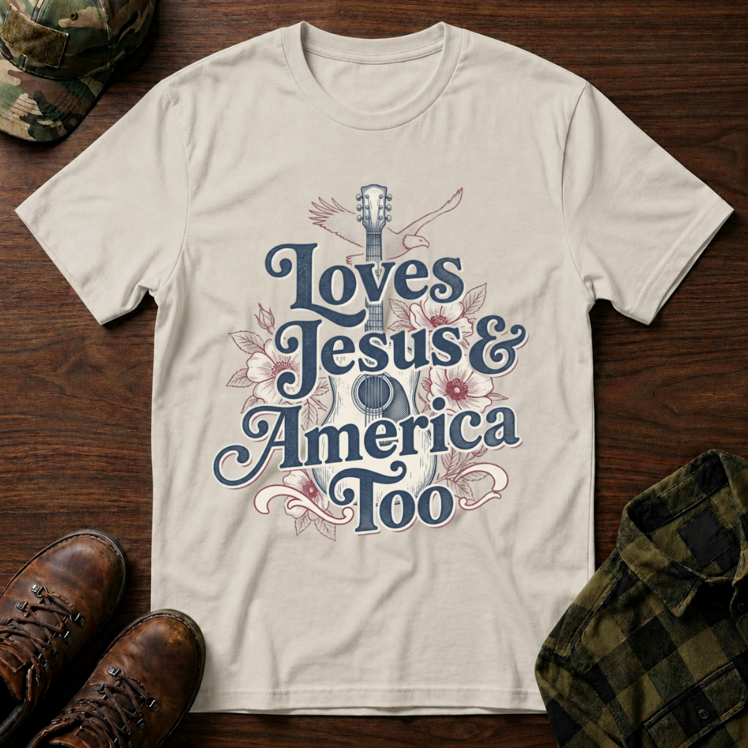 Loves Jesus And America Too Guitar T-Shirt
